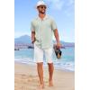 imageCOOFANDY Guayabera Shirts for Men Cuban Short Sleeve Button Down Summer Shirts Linen ShirtsLight Green