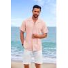 imageCOOFANDY Guayabera Shirts for Men Cuban Short Sleeve Button Down Summer Shirts Linen ShirtsLight Pink