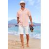 imageCOOFANDY Guayabera Shirts for Men Cuban Short Sleeve Button Down Summer Shirts Linen ShirtsLight Pink