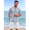 imageCOOFANDY Guayabera Shirts for Men Cuban Short Sleeve Button Down Summer Shirts Linen ShirtsNavy Blue