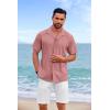 imageCOOFANDY Guayabera Shirts for Men Cuban Short Sleeve Button Down Summer Shirts Linen ShirtsPink
