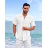 imageCOOFANDY Guayabera Shirts for Men Cuban Short Sleeve Button Down Summer Shirts Linen ShirtsWhite