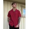 imageCOOFANDY Guayabera Shirts for Men Cuban Short Sleeve Button Down Summer Shirts Linen ShirtsWine Red