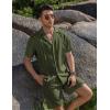 imageCOOFANDY Mens 2 Piece Short Set Guayabera Button Down Shirt Casual Summer Beach OutfitsArmy Green