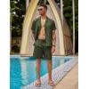 imageCOOFANDY Mens 2 Piece Short Set Guayabera Button Down Shirt Casual Summer Beach OutfitsArmy Green