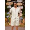 imageCOOFANDY Mens 2 Piece Short Set Guayabera Button Down Shirt Casual Summer Beach OutfitsBeige