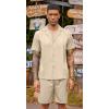 imageCOOFANDY Mens 2 Piece Short Set Guayabera Button Down Shirt Casual Summer Beach OutfitsKhaki