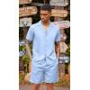 imageCOOFANDY Mens 2 Piece Short Set Guayabera Button Down Shirt Casual Summer Beach OutfitsLight Blue