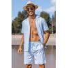 imageCOOFANDY Mens 2 Piece Short Set Guayabera Button Down Shirt Casual Summer Beach OutfitsLight Blue