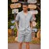 imageCOOFANDY Mens 2 Piece Short Set Guayabera Button Down Shirt Casual Summer Beach OutfitsLight Gray