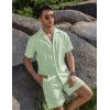 imageCOOFANDY Mens 2 Piece Short Set Guayabera Button Down Shirt Casual Summer Beach OutfitsLight Green