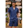 imageCOOFANDY Mens 2 Piece Short Set Guayabera Button Down Shirt Casual Summer Beach OutfitsNavy Blue