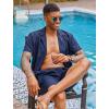 imageCOOFANDY Mens 2 Piece Short Set Guayabera Button Down Shirt Casual Summer Beach OutfitsNavy Blue
