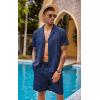 imageCOOFANDY Mens 2 Piece Short Set Guayabera Button Down Shirt Casual Summer Beach OutfitsNavy Blue