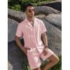 imageCOOFANDY Mens 2 Piece Short Set Guayabera Button Down Shirt Casual Summer Beach OutfitsPink