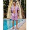imageCOOFANDY Mens 2 Piece Short Set Guayabera Button Down Shirt Casual Summer Beach OutfitsPurple