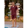 imageCOOFANDY Mens 2 Piece Short Set Guayabera Button Down Shirt Casual Summer Beach OutfitsWine Red