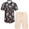 imageCOOFANDY Mens 2 Piece Summer Beach Outfits Tropical Short Sleeve Button Down Shirts and Shorts Hawaiian Vacation SetsBlack Flower