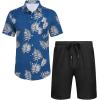 imageCOOFANDY Mens 2 Piece Summer Beach Outfits Tropical Short Sleeve Button Down Shirts and Shorts Hawaiian Vacation SetsBlue White Leaf