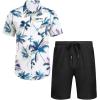 imageCOOFANDY Mens 2 Piece Summer Beach Outfits Tropical Short Sleeve Button Down Shirts and Shorts Hawaiian Vacation SetsBlue White Tropical