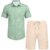 imageCOOFANDY Mens 2 Piece Summer Beach Outfits Tropical Short Sleeve Button Down Shirts and Shorts Hawaiian Vacation SetsLight Green Leaf