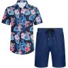 imageCOOFANDY Mens 2 Piece Summer Beach Outfits Tropical Short Sleeve Button Down Shirts and Shorts Hawaiian Vacation SetsNavy Tropical Floral