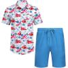 imageCOOFANDY Mens 2 Piece Summer Beach Outfits Tropical Short Sleeve Button Down Shirts and Shorts Hawaiian Vacation SetsPink Blue Leaf