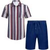 imageCOOFANDY Mens 2 Piece Summer Beach Outfits Tropical Short Sleeve Button Down Shirts and Shorts Hawaiian Vacation SetsStripe
