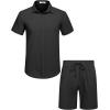imageCOOFANDY Mens 2 Pieces Cotton Linen Set Short Sleeve Button Down Shirts Summer Beach Shorts Casual OutfitsBlack