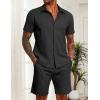 imageCOOFANDY Mens 2 Pieces Cotton Linen Set Short Sleeve Button Down Shirts Summer Beach Shorts Casual OutfitsBlack