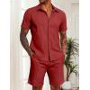 imageCOOFANDY Mens 2 Pieces Cotton Linen Set Short Sleeve Button Down Shirts Summer Beach Shorts Casual OutfitsCrimson