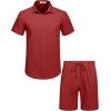 imageCOOFANDY Mens 2 Pieces Cotton Linen Set Short Sleeve Button Down Shirts Summer Beach Shorts Casual OutfitsCrimson