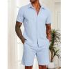 imageCOOFANDY Mens 2 Pieces Cotton Linen Set Short Sleeve Button Down Shirts Summer Beach Shorts Casual OutfitsLight Blue