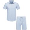imageCOOFANDY Mens 2 Pieces Cotton Linen Set Short Sleeve Button Down Shirts Summer Beach Shorts Casual OutfitsLight Blue