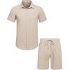 imageCOOFANDY Mens 2 Pieces Cotton Linen Set Short Sleeve Button Down Shirts Summer Beach Shorts Casual OutfitsMoon Gray