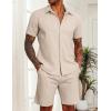 imageCOOFANDY Mens 2 Pieces Cotton Linen Set Short Sleeve Button Down Shirts Summer Beach Shorts Casual OutfitsMoon Gray