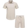 imageCOOFANDY Mens 2 Pieces Cotton Linen Set Short Sleeve Button Down Shirts Summer Beach Shorts Casual OutfitsShallow Coffee