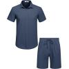 imageCOOFANDY Mens 2 Pieces Cotton Linen Set Short Sleeve Button Down Shirts Summer Beach Shorts Casual OutfitsViolets
