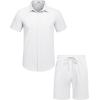 imageCOOFANDY Mens 2 Pieces Cotton Linen Set Short Sleeve Button Down Shirts Summer Beach Shorts Casual OutfitsWhite