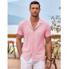 imageCOOFANDY Mens Beach Shirt Short Sleeve Button Down Shirts Casual Cuban Collared Summer Vacation Tropical ShirtsPink