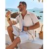 imageCOOFANDY Mens Button Down Shirt Short Sleeve Casual Shirts Beach Summer Linen Shirts Wedding Vacation ShirtKhaki