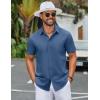 imageCOOFANDY Mens Button Down Shirts Lightweight Breathable Short Sleeve Shirt Summer Beach TopDenim Blue