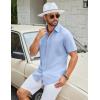 imageCOOFANDY Mens Button Down Shirts Lightweight Breathable Short Sleeve Shirt Summer Beach TopLight Blue