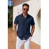 imageCOOFANDY Mens Button Down Shirts Short Sleeve Casual Shirt Summer Untucked Dress ShirtsNavy Blue