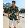 imageCOOFANDY Mens Button Down Short Sleeve Shirt Casual Beach Shirt Summer Vacation Textured ShirtsBlackgreen Leaves