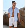 imageCOOFANDY Mens Button Down Short Sleeve Shirt Casual Beach Shirt Summer Vacation Textured ShirtsLight Blue