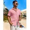 imageCOOFANDY Mens Button Down Short Sleeve Shirt Casual Beach Shirt Summer Vacation Textured ShirtsPink