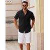 imageCOOFANDY Mens Button Down Short Sleeve Shirt Casual Cotton Summer Beach Linen Wedding Shirts with PocketBlack