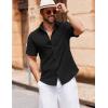 imageCOOFANDY Mens Button Down Short Sleeve Shirt Casual Cotton Summer Beach Linen Wedding Shirts with PocketBlack