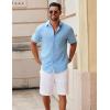 imageCOOFANDY Mens Button Down Short Sleeve Shirt Casual Cotton Summer Beach Linen Wedding Shirts with PocketClear Blue